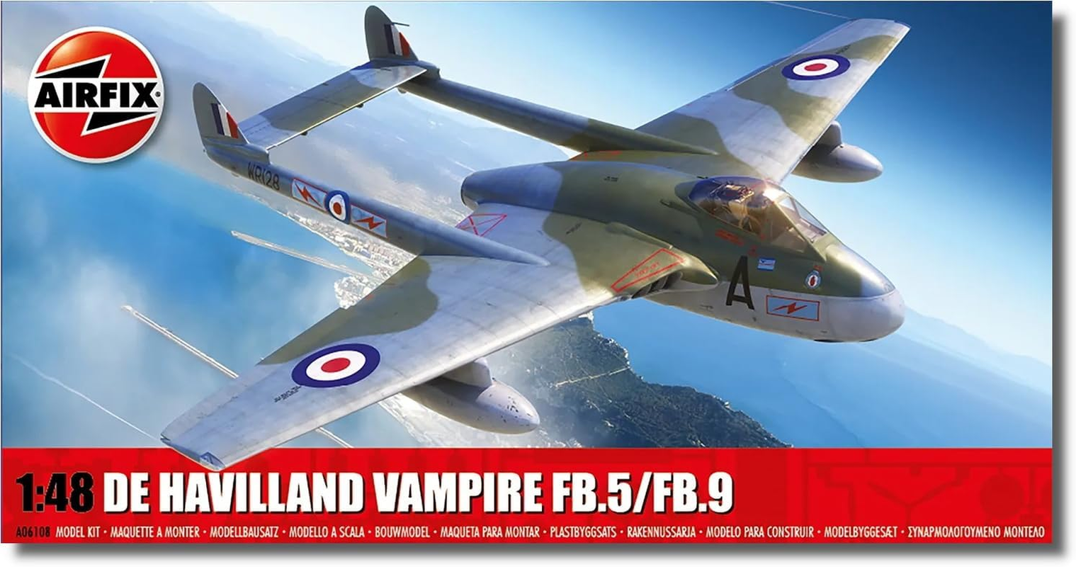 Airfix 1:48 Scale De Havilland Vampire Fb.5/Fb.9 Model Kit - Picture 2 of 17