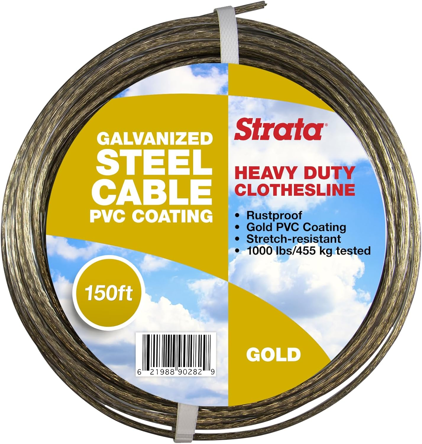 150 Feet Clothesline Outdoor Heavy Duty Galvanized Wire Steel Cable, Gold PVC Coating -  Line Wires for outside Laundry Drying