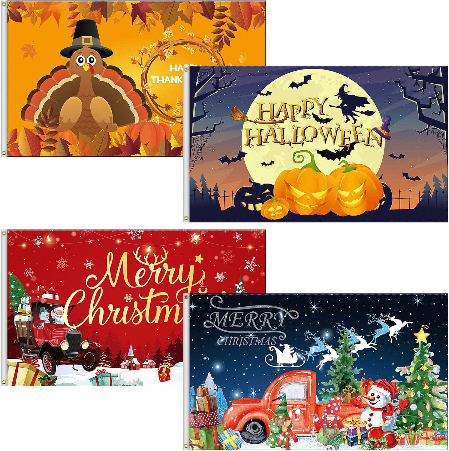 4 Pcs Seasonal Flags 3X5 Ft Holiday Yard Decor,Bright Patterns