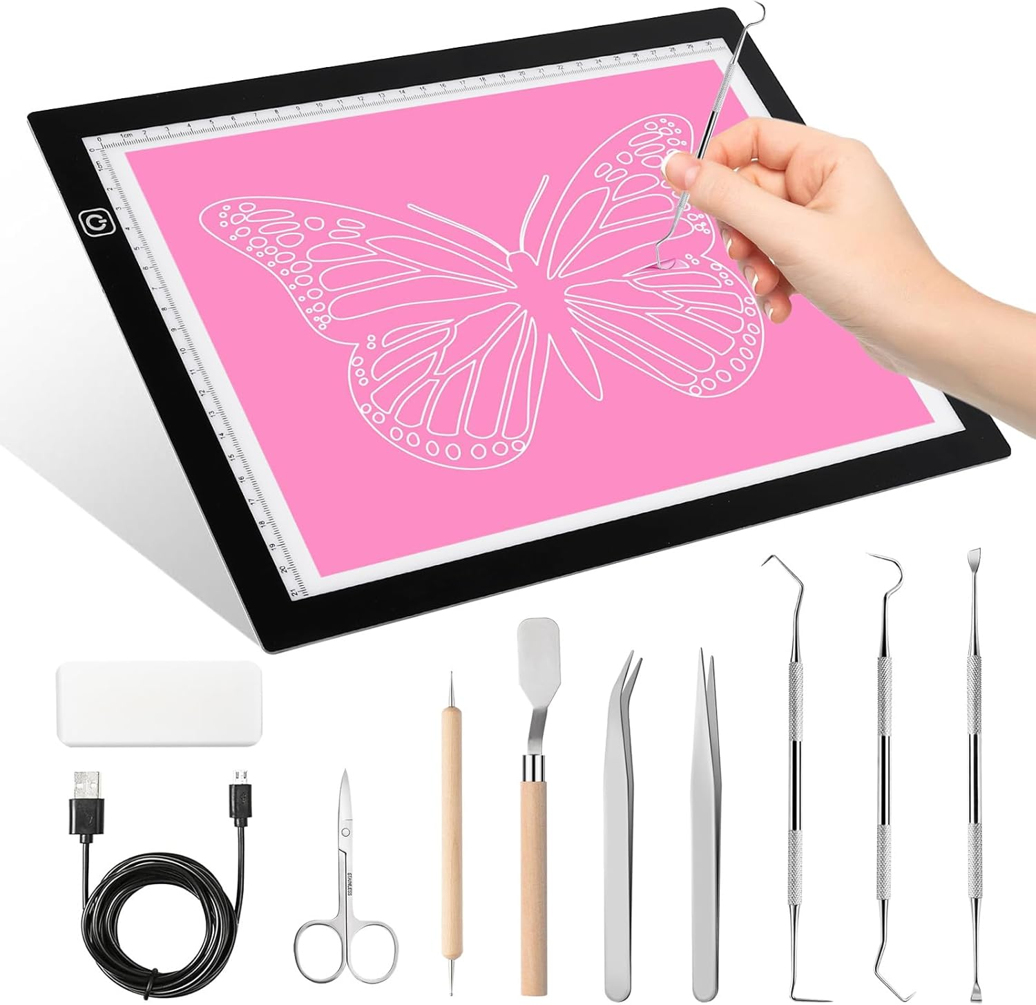 A4 Light Pad for Tracing & Weeding Vinyl, LED Copy Board Light Tracing Box Ultra-Thin Adjustable USB Power for Vinyl Weeding Tools, Silhouettes, Cameos, Tracing & HTV