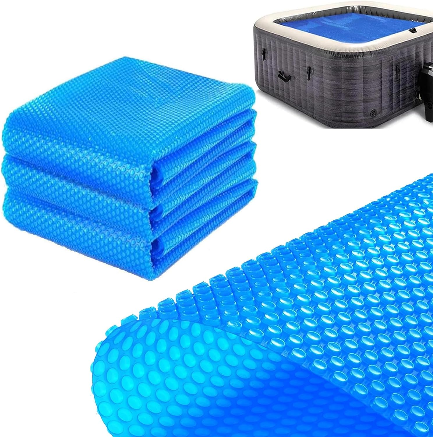 Solar Pool Cover Hot Tub Cover Spa Bubble Covers Blanket for Square Inflatable Hot Tub Spa Pool Hot Tub SPA Bubble Wrap Small Pool Cover Protector for above Ground, Inground Pools (5.4 FT)