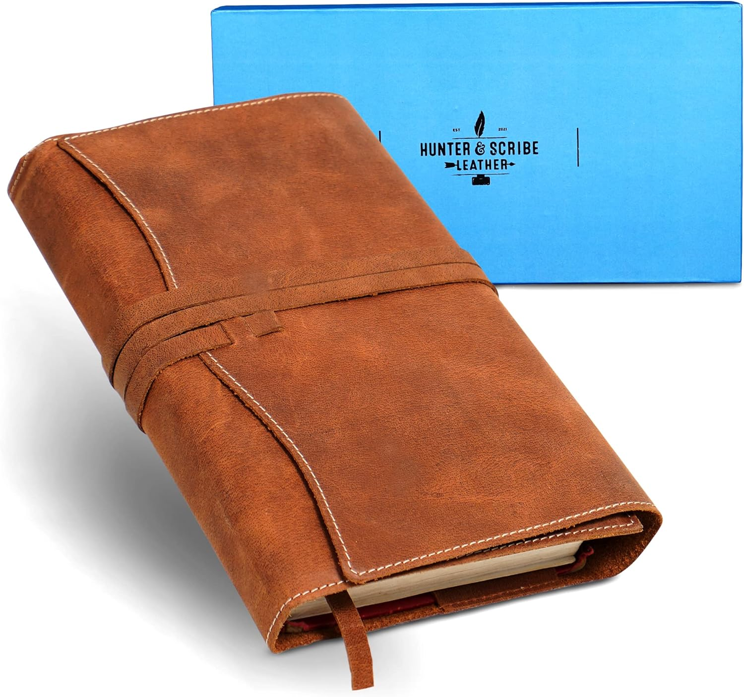 Hunter & Scribe Large Leather Bible Cover for Men and Women - Book Cover - Handcrafted Genuine Top Grain Buffalo Leather - Christian Gifts - Large Bible Cover for Women