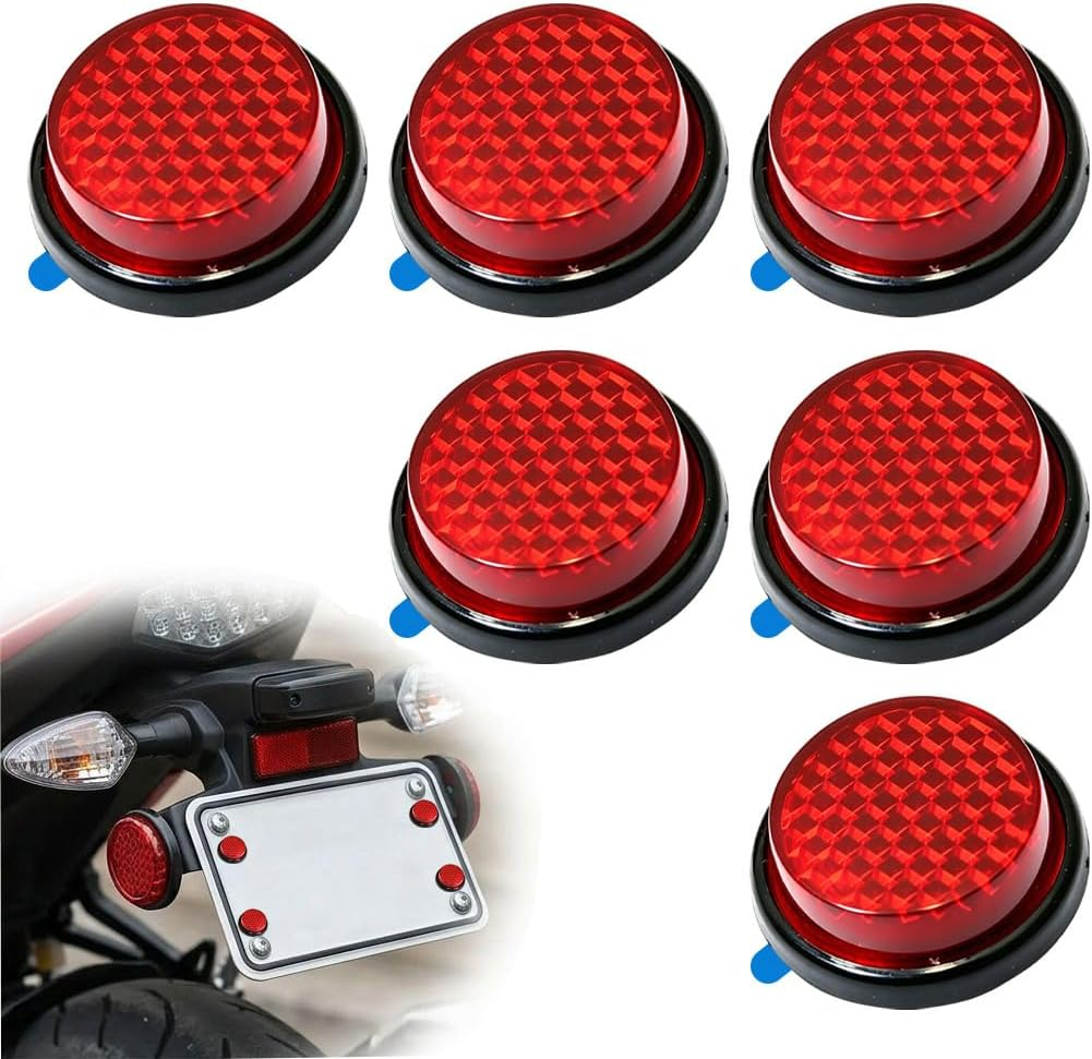 6 Pcs round Motorcycle Reflectors, Self-Adhesive Red Warning Reflector with High Visibility Design