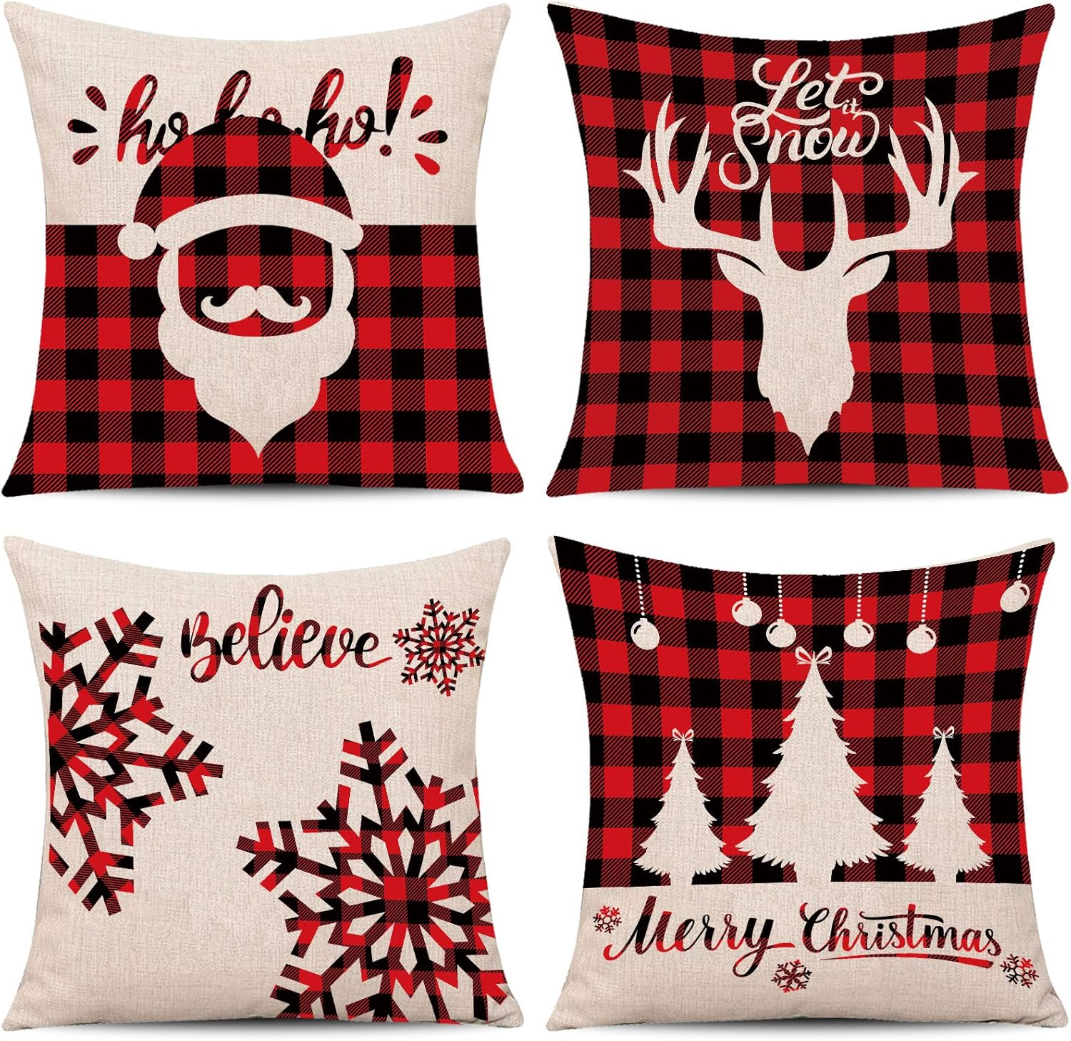 Whaline 4 Pieces Black White Christmas Scottish Buffalo Checkers Plaid Pillow... - Picture 3 of 4