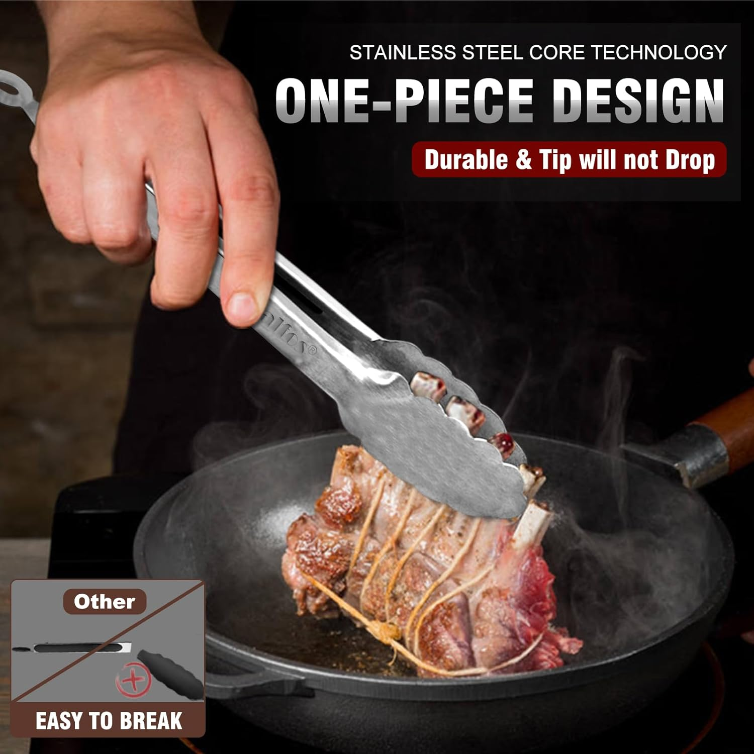 Walfos All Metal Kitchen Tongs for Cooking, BBQ Grilling, 600℉ Heat Resistant... - Picture 6 of 12