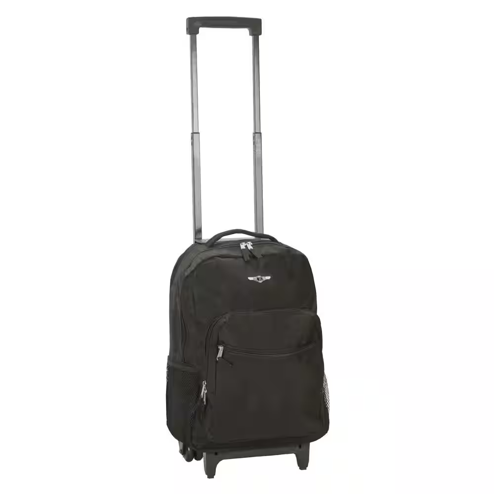 117 In. Rolling Backpack – Black, Durable Travel Bag with Wheels & Handle NEW