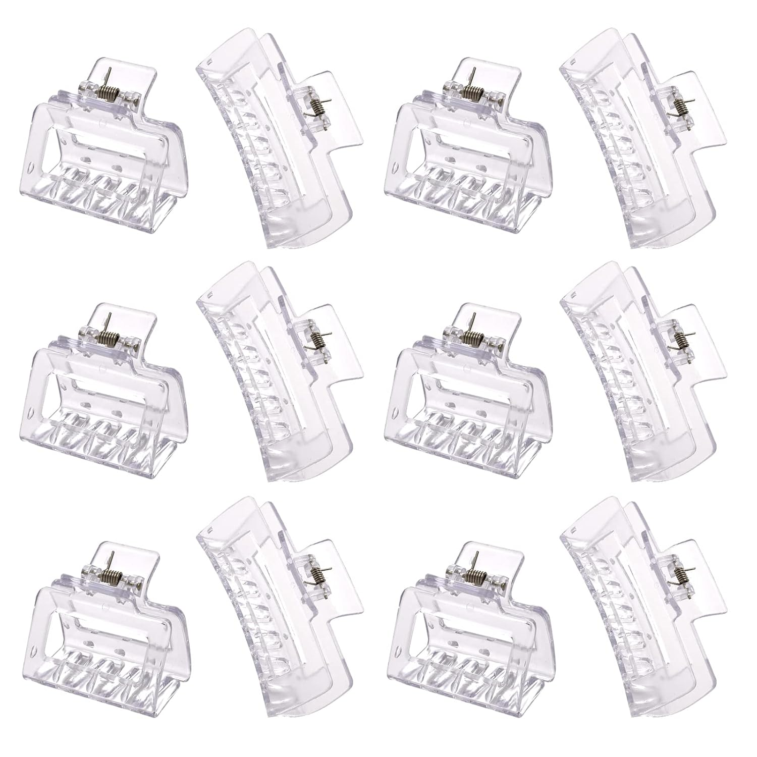 12 Pack Clear Square Claw Clips, Big and Small Neutral Rectangle Hair Claw Clips