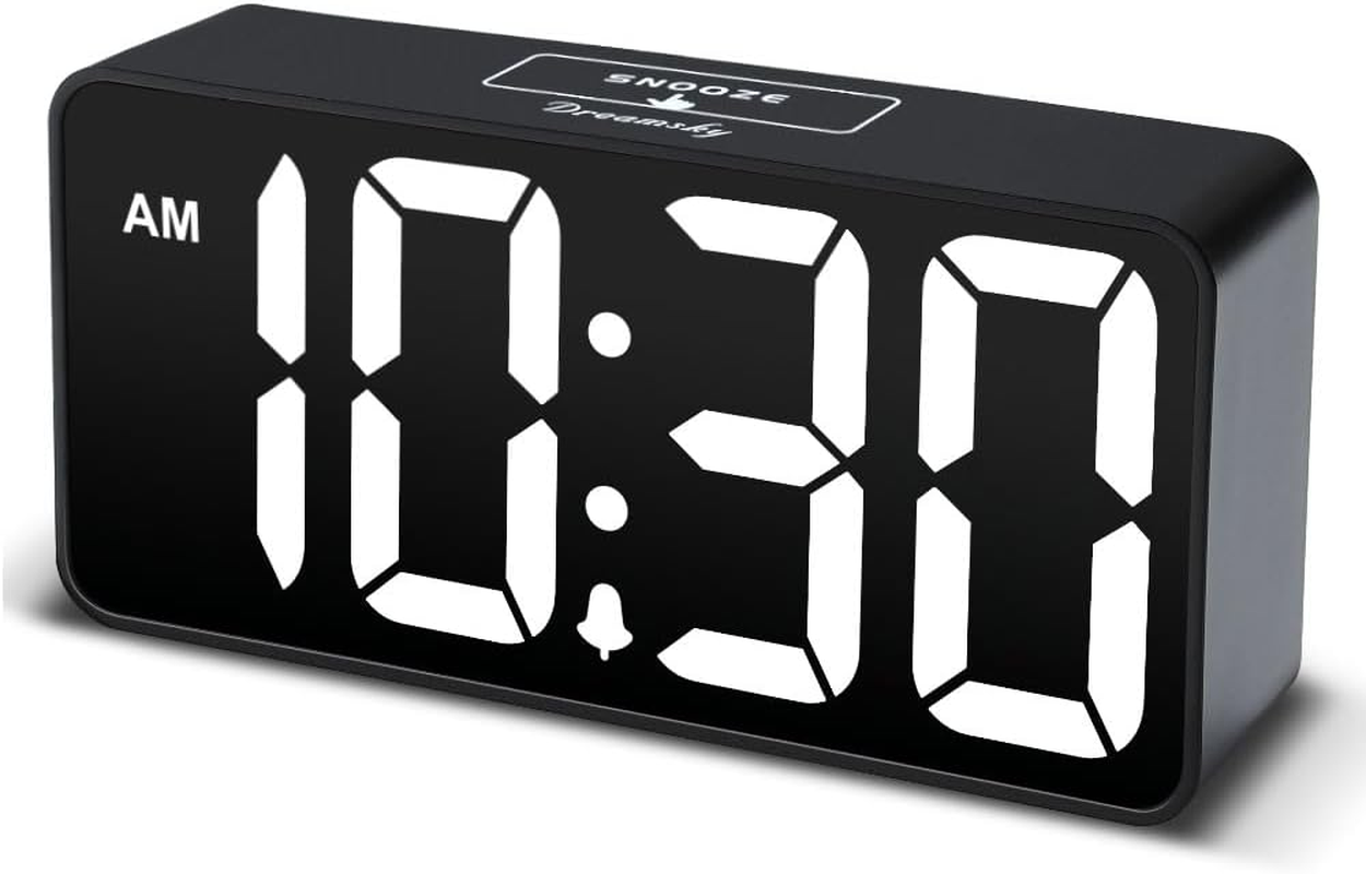 Small Digital Alarm Clock for Bederoom, Large Big Numbers Display with Dimmer for Living Room, Electric Bedside Desk Clock with USB Charging Port, Adjustable Volume, USB-C Adapter Powered