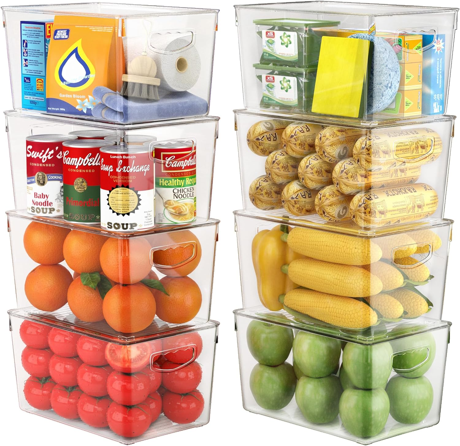 Clear Storage Bins with Lids Stackable - Large Plastic Containers for Pantry Organization and Storage - Perfect for Kitchen,Fridge,Laundry Room,Bathroom,Garage,Closet,Cabinet Organizer - 8 Pack