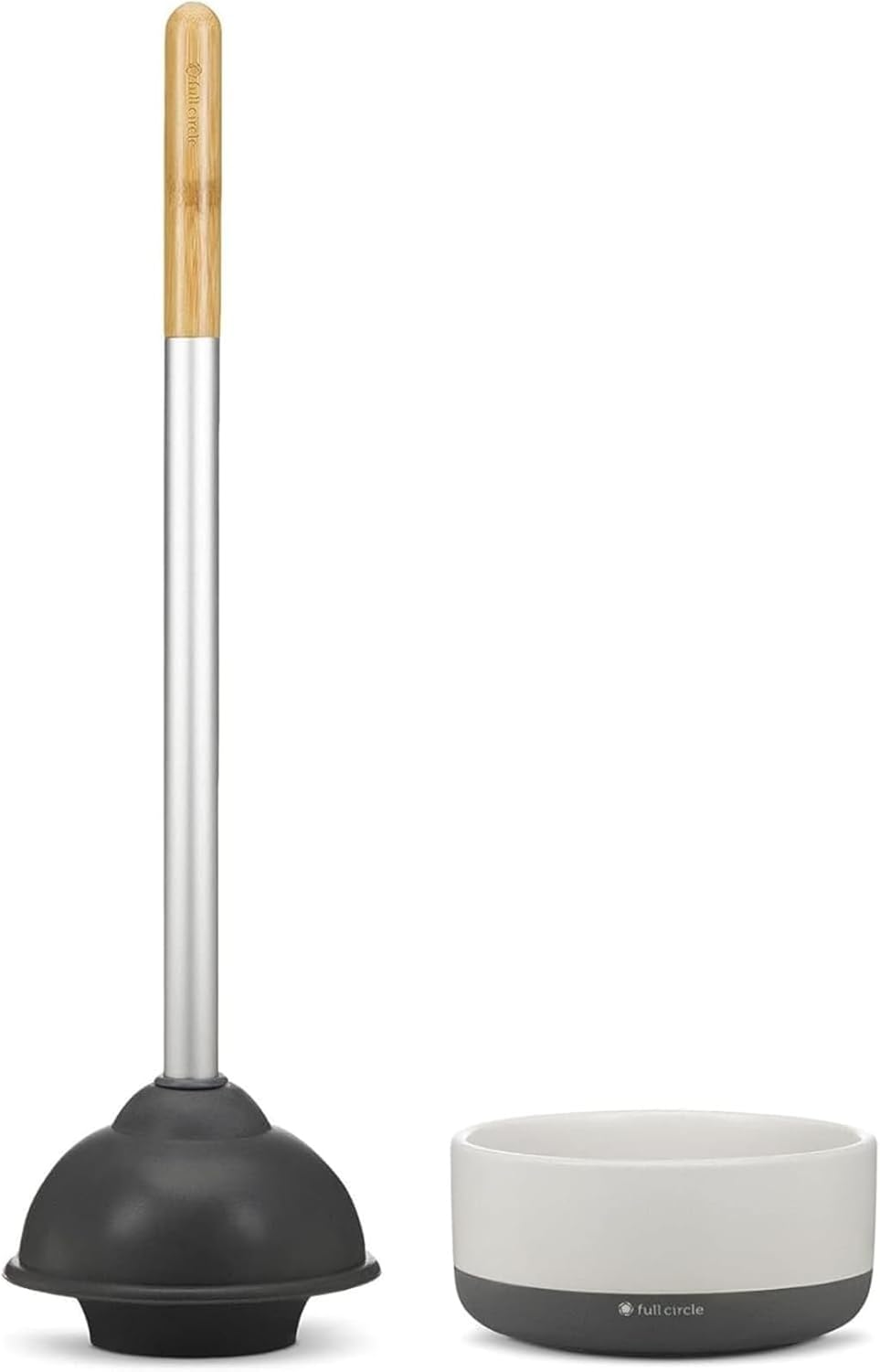 Full Circle Royal Plunge - Bathroom Toilet Plunger with Ceramic Holder and Diatomaceous Earth Disk for Mold & Mildew Prevention, Easy to Clean & More Hygenic, White