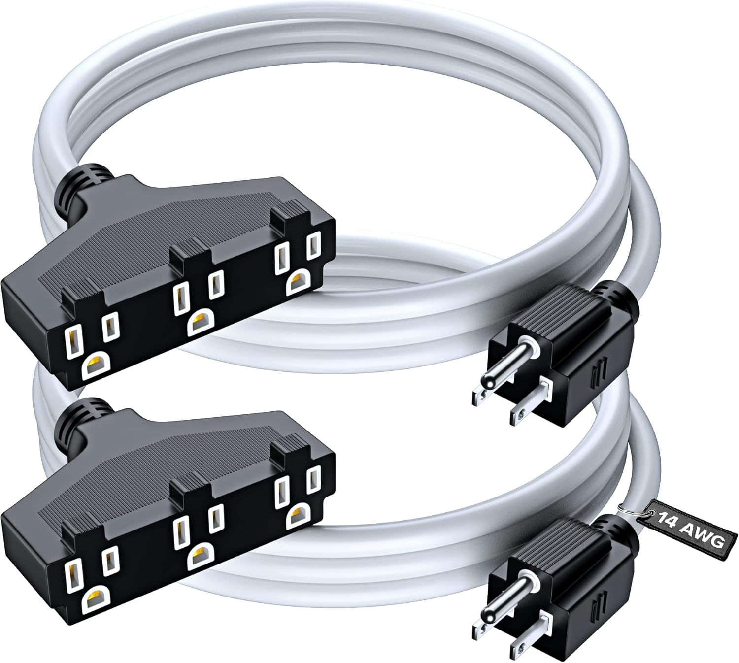 Extension Cord 3 Feet, SJTW Extension Cord with Multiple Outlets, 14 Gauge (White, 2 Pack) ETL Listed