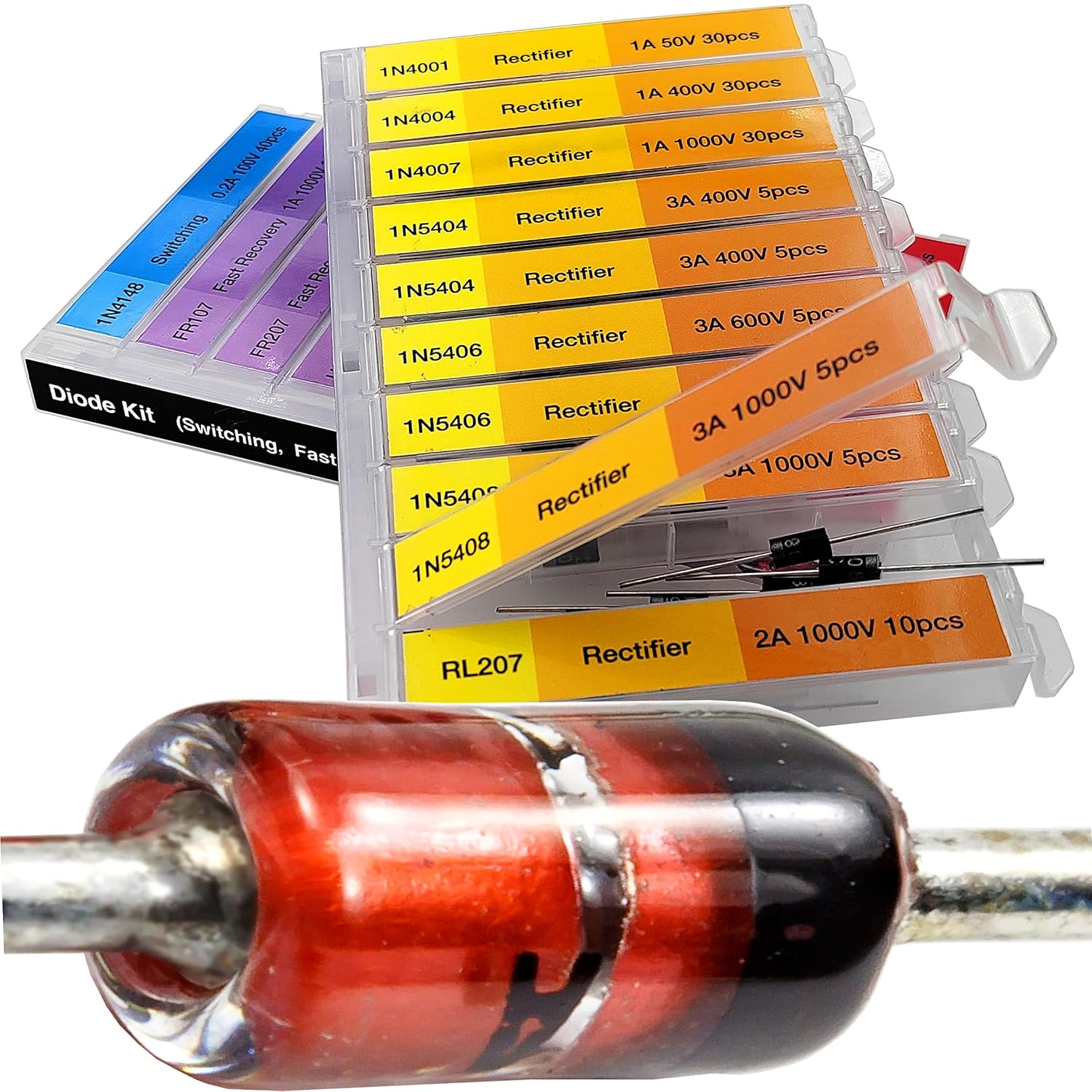 16 Value 250 Pcs Diode Assortment Kit Contains Rectifier Fast Recovery Schottky Switching Zener Diode Pack of Assorted Diodes (16 Types 250 Pcs)