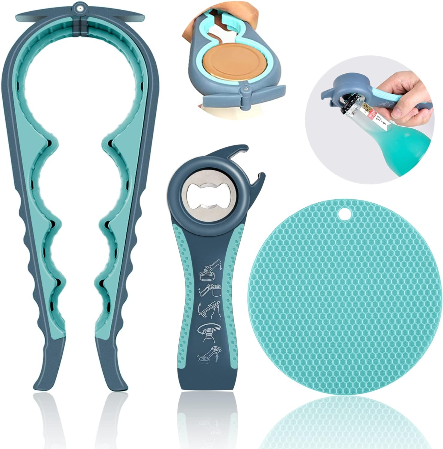 Jar Opener for Weak Hands, Seniors with Arthritis, 5 in 1 Multi Function Bottle 