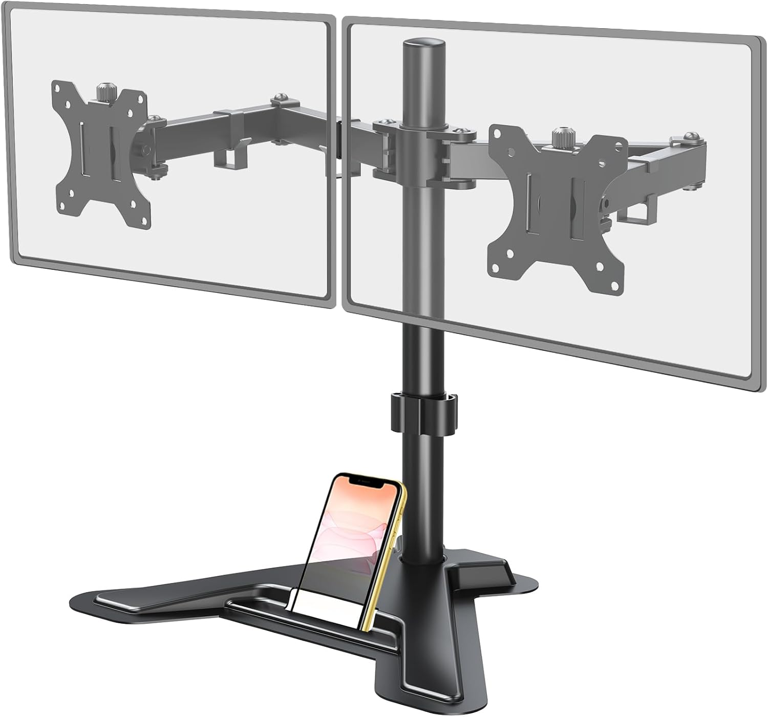 Dual Monitor Stand, Free-Standing Full Motion Monitor Desk Mount Fits 2 Screens up to 27 inches,17.6lbs with Height Adjustable, Swivel, Tilt, Rotation, VESA 75x75 100x100, Black