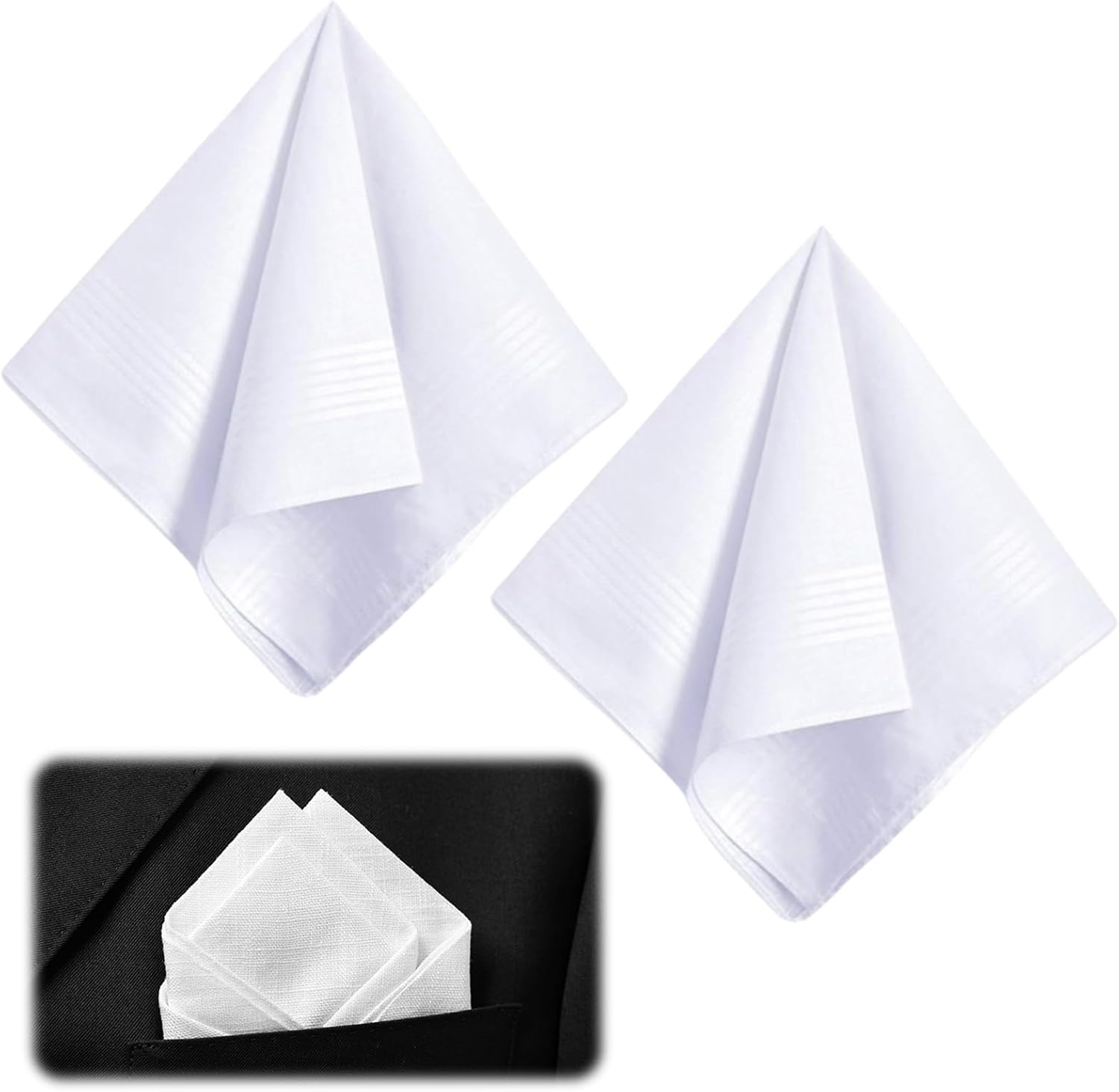 2-Stück Einstecktuch Weiss,Einstecktuch Seide,40 Cm Stofftaschentücher Herren,Pocket Taschentücher,Weißes Seidentuch,Pocket Seidentuch,Herrentaschentücher,Frauen Baumwolle Stoff Taschentücher Anzug