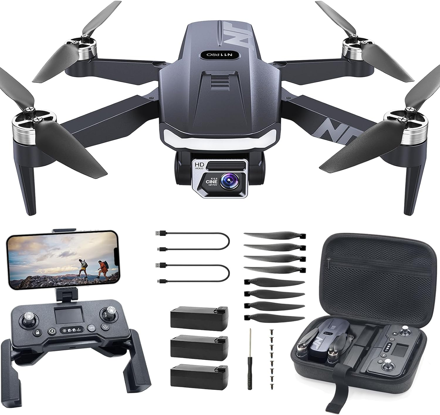 Professional Drones with Camera for Adults 4K N11 PRO GPS FPV Drone, 90 Min Long Flight, Smart Auto Return, Follow Me Tracking, Extended Control Range, 5G HD Live Feed, Brushless Motor RC Quadcopter