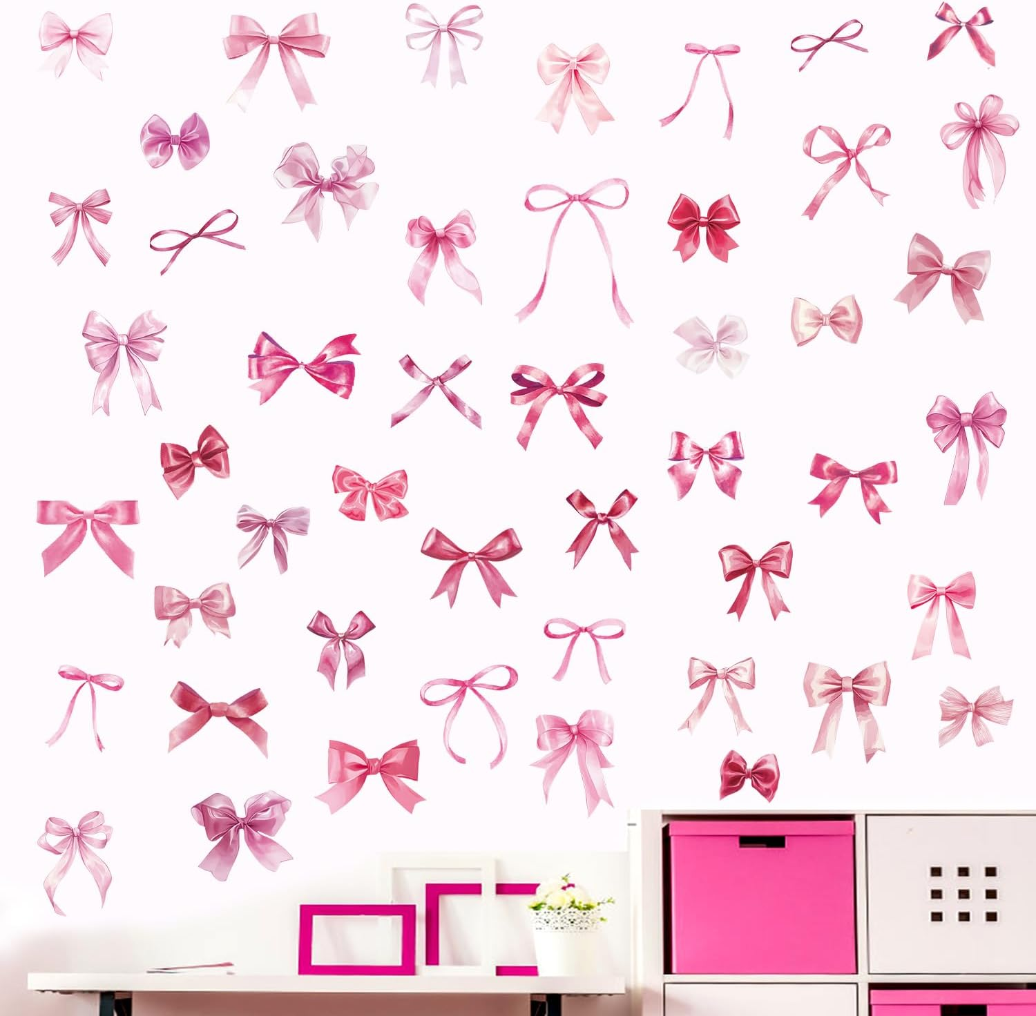12 Sheet Pink Bow Wall Stickers, 11.81x7.87in Trendy Bow Wall Decals Coquette... - Picture 10 of 15
