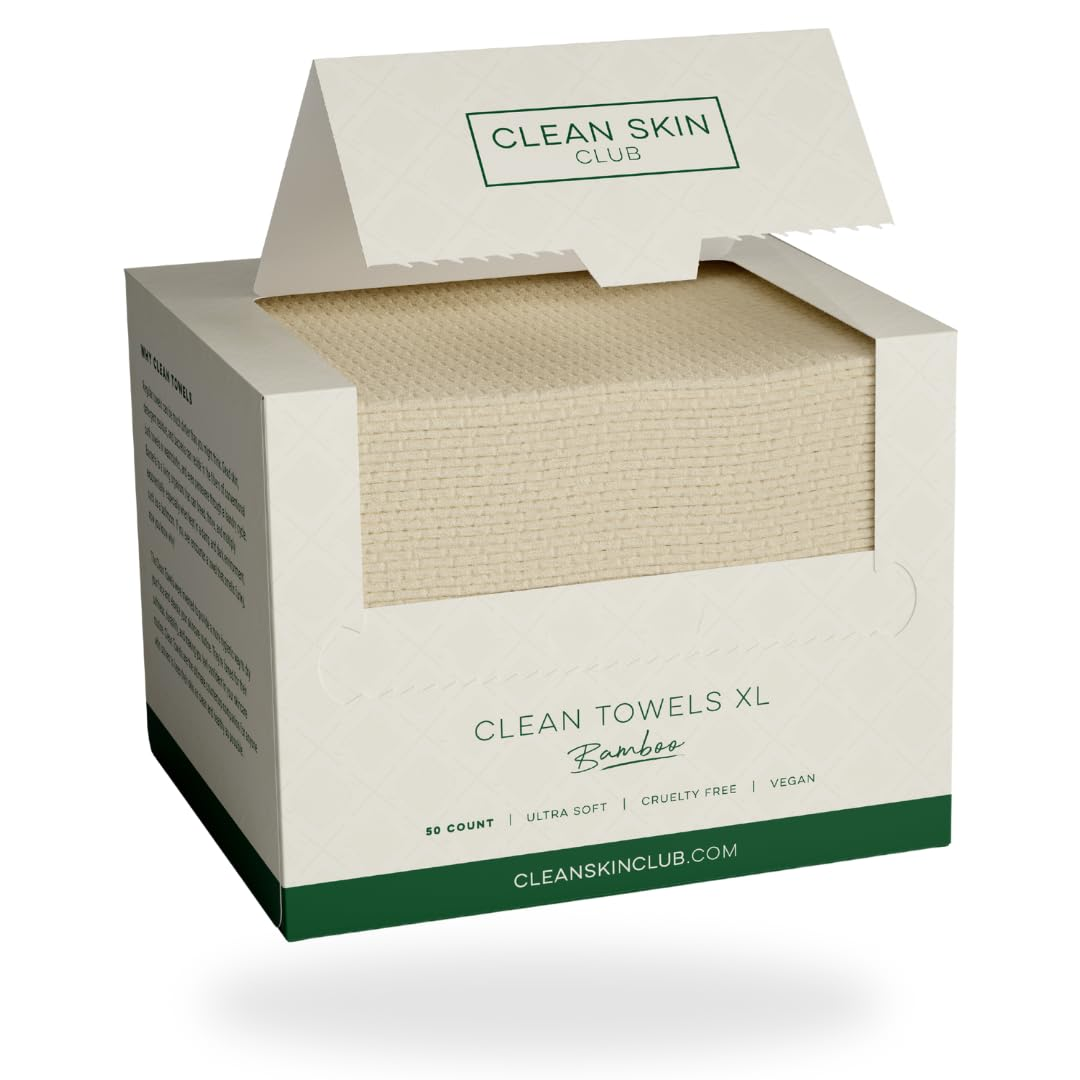 Clean Skin Club Bamboo Viscose Clean Towels XL™, 100% USDA Biobased Face Towel, Disposable Face Towelette, Makeup Remover Dry Wipes, Ultra Soft, 50 Ct, 1 Pack