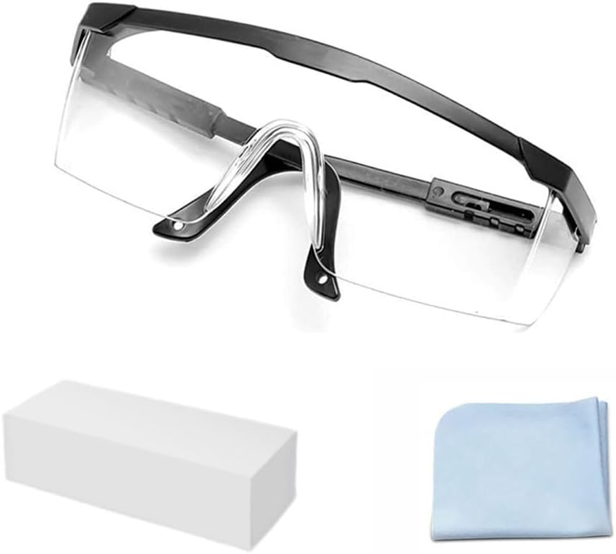 Safety Glasses, Anti-Fog Eye Protective Glasses Scratch Resistant Clear Wraparound Lenses Safety Goggles and No-Slip Grips, Adjustable Temples Lab Goggles