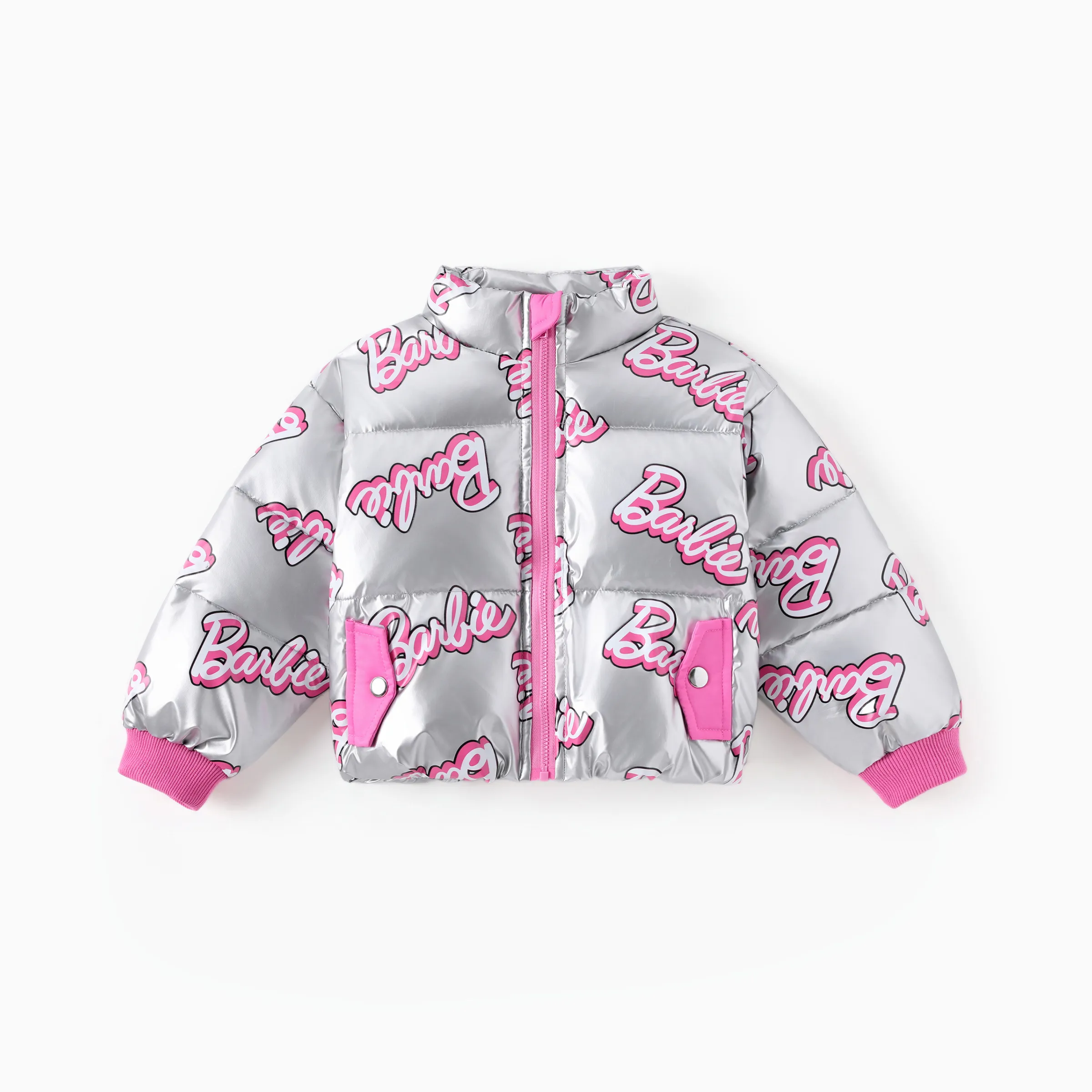 Barbie Toddler/Kid 1Pc Logo Pattern Long-Sleeve Crop Puffer Jacket White