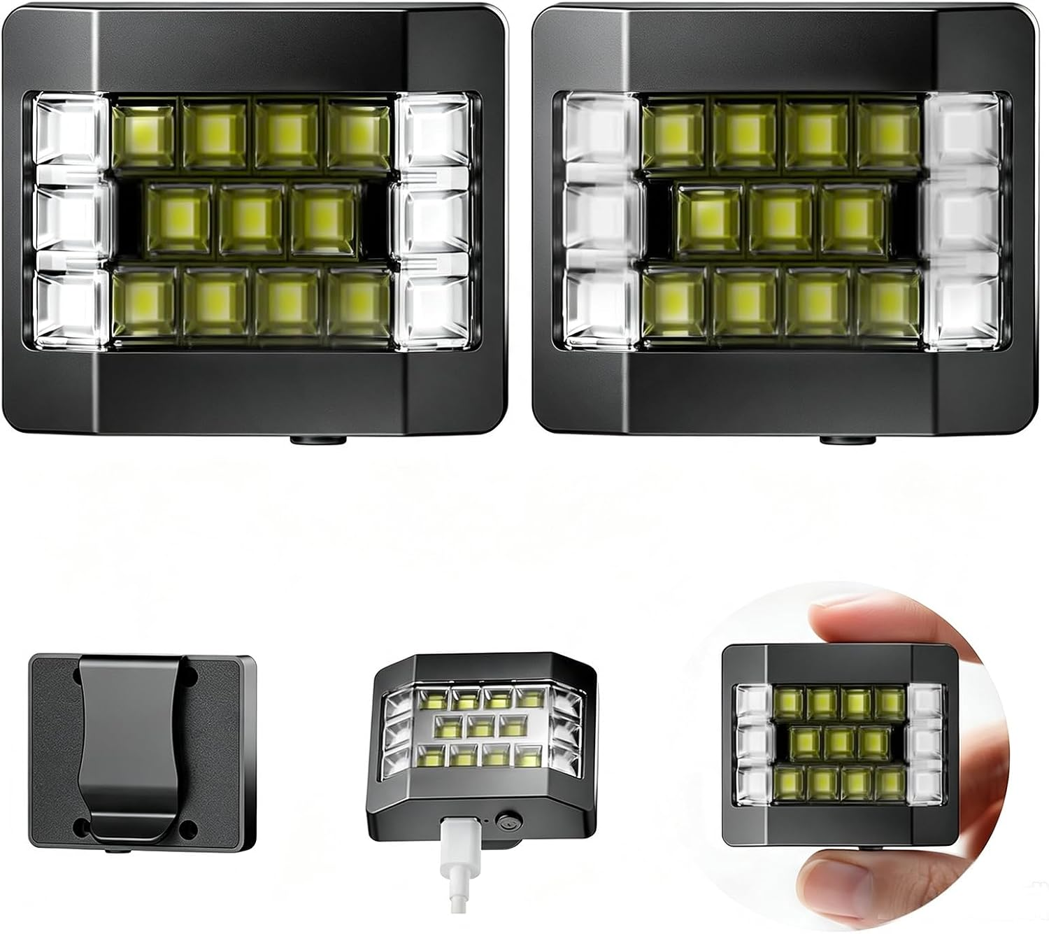 2 Running Light for Runners, Clip on Flashlight, Rechargeable LED Safety Light for Walking at Night, Portable EDC Flashlight, Small Work Light Warning Flashing Camping Hiking Gear (Black)