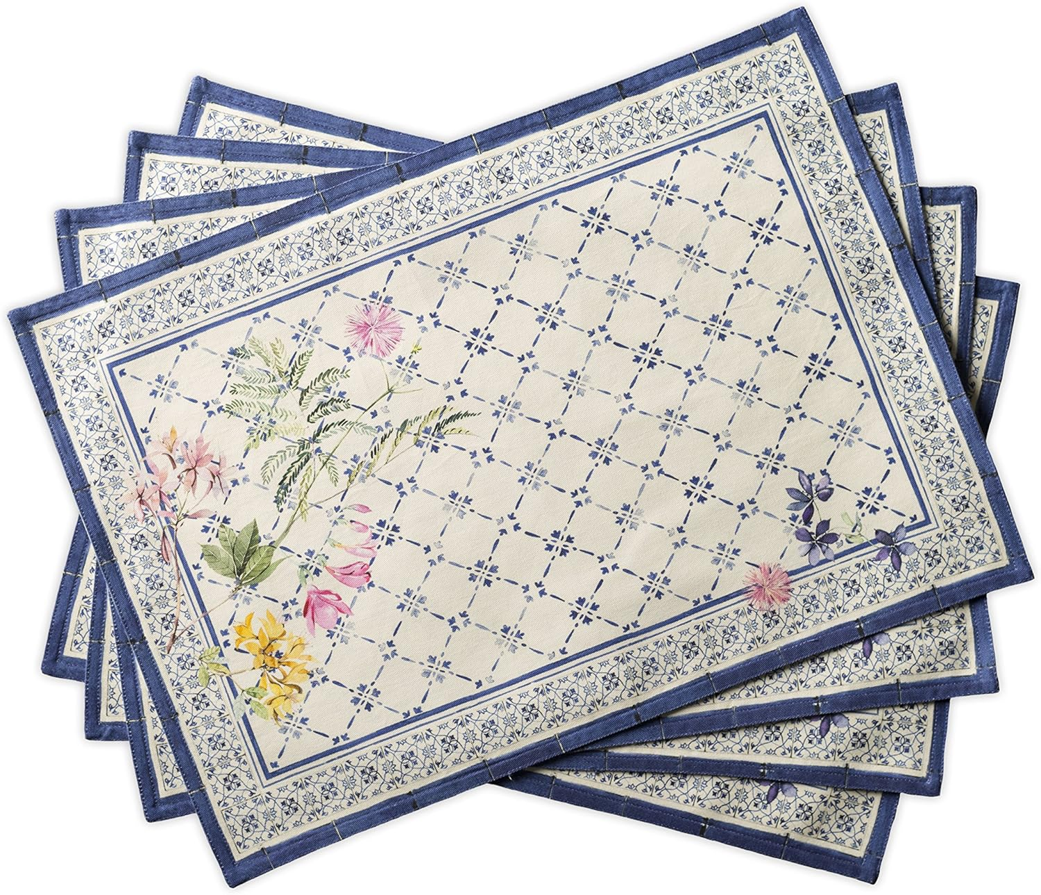 Maison D'Hermine Placemats Set of 4 100% Cotton Washable Cloth Place Mats, Reusable Table Mats for Kitchen Dining Decoration, Party, Wedding, Restaurant Spring/Summer (Faience, 13