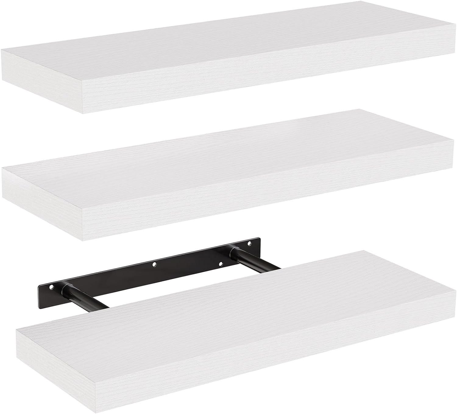 Floating Shelves, Wall Shelves for Bathroom/Living Room/Bedroom/Kitchen Decor, White Shelves with Invisible Brackets Set of 3 - AMFS08 | , Floating Shelves, Wall Shelves, for Bathroom, for Living Room, for Bedroom