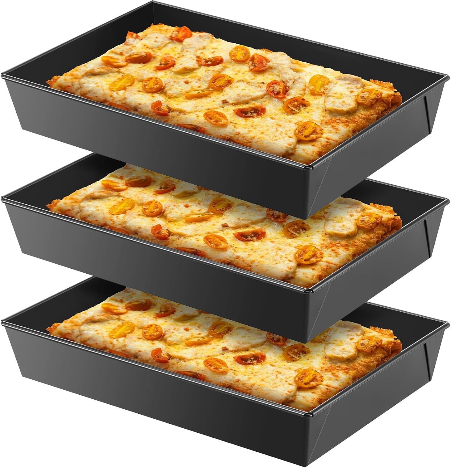 3 Pcs Detroit Style Pizza Pan 10 X 14 X 2.36 Inch Hard Rectangular Deep Pizza Pans Non Stick Sicilian Style Pizza Pan Dish Pre Seasoned Bakeware Kitchenware