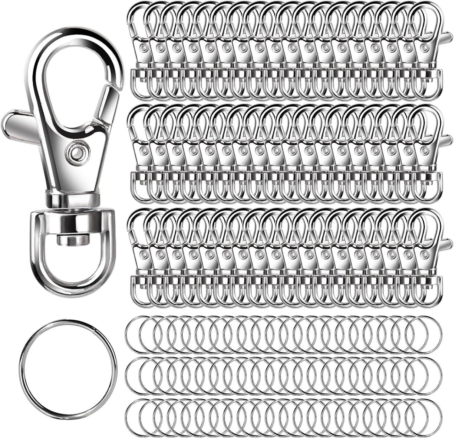 LEOBRO 160PCS Lobster Claw Clasp with Key Rings, 80PCS Keychain Clips and 80PCS Key Chain Rings, Keychain Rings for Crafts, Key Chains Lobster Claw Clasp for Jewelry