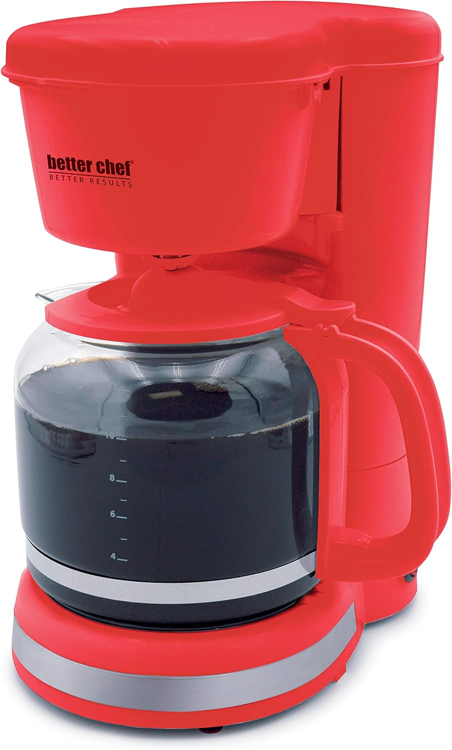Better Chef Basic Coffee Maker | 12-Cup | Pause-N-Serve | Brushed Metal Trim (Red)