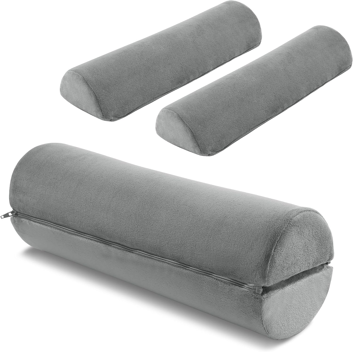 Neck Pillow for Sleeping round Roll Pillow Including 2 Pack Half Moon Cervical Pillow, Foam Roll Pillow for Pain Reduce, Washable Bolster Pillow for Head Neck Back and Legs, Gray