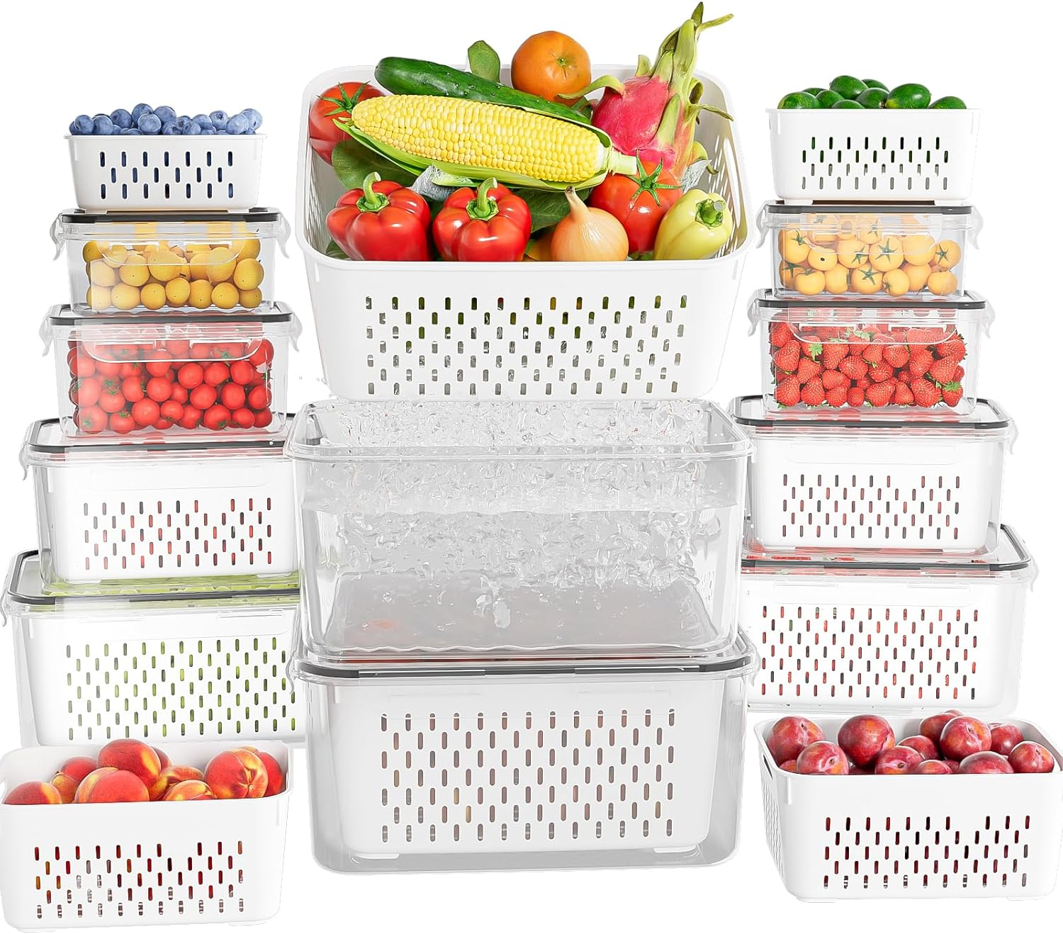 10 Pack Fruit Storage Containers for Fridge with Lids & Removable Colanders 