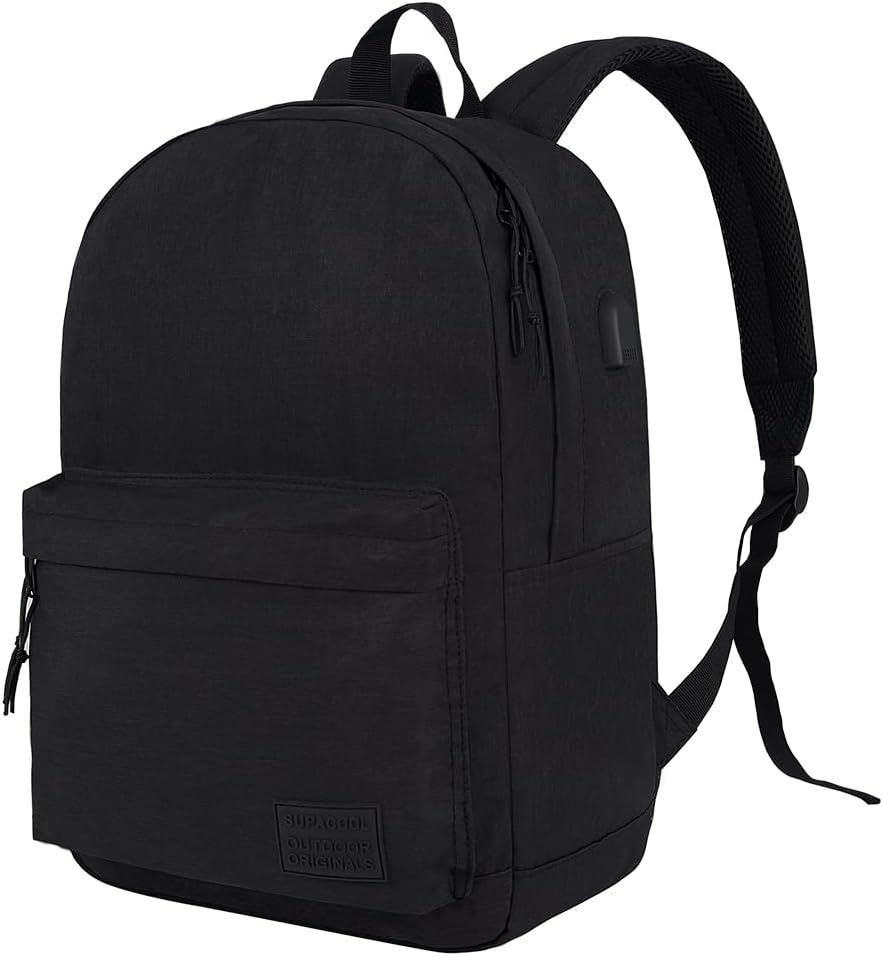 Casual Laptop Backpack with USB Charging Port for Men and Women, School Bookbag for College, Lightweight Pack Back(Dark Black)