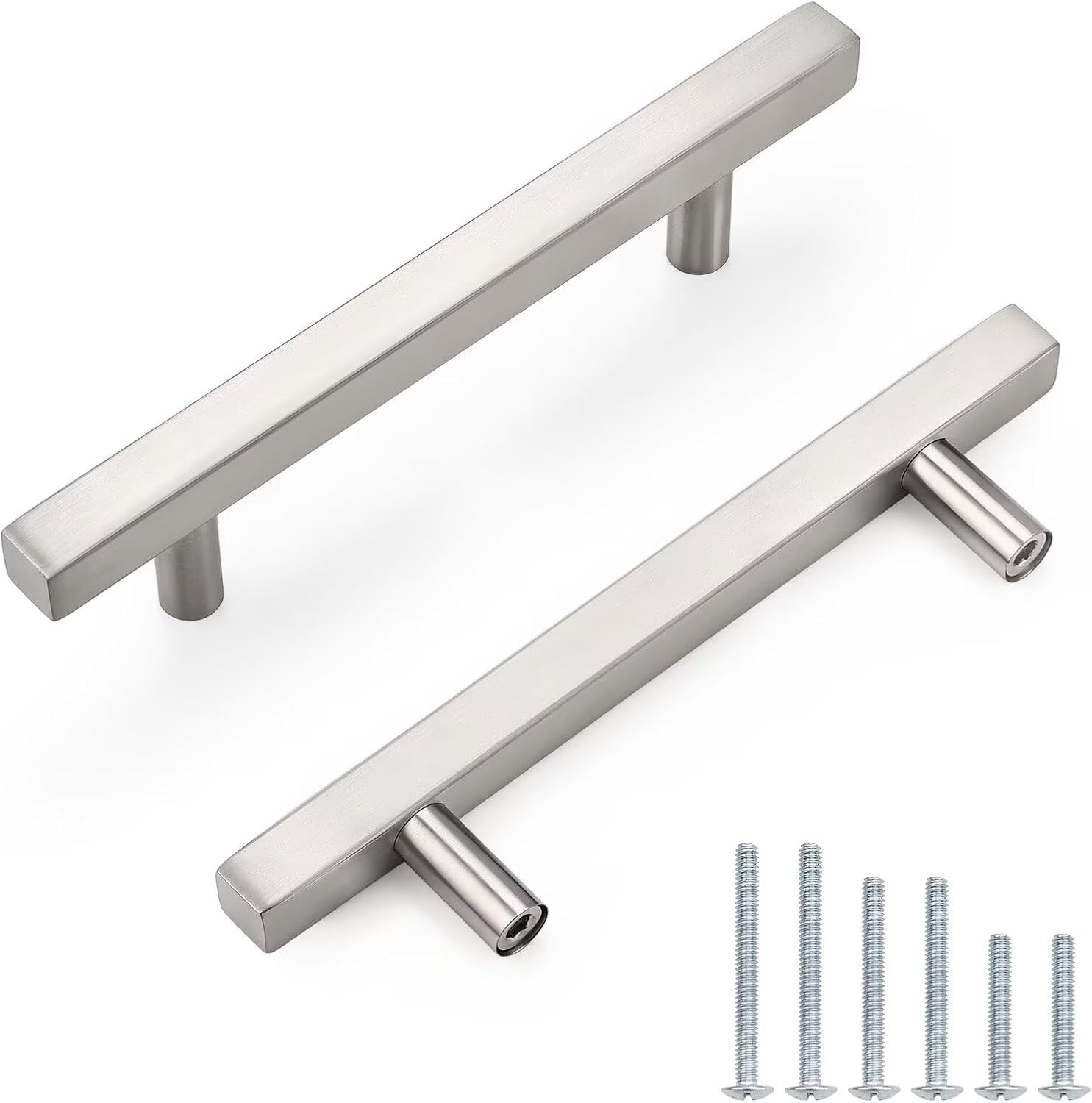 Cabinet Handles-(Pack of 5) Stainless Steel 4 Inch (102Mm) Hole Centers Square T Bar Kitchen Cabinet Handles Drawer Pulls for Kitchen Furniture Hardware
