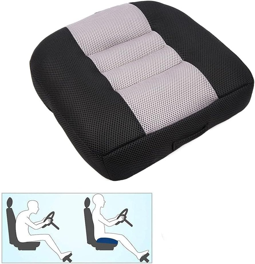 Car Booster Seat Cushion Raise the Height for Short People Driving Hip (Tailbone) and Lower Cack Fatigue Relief Suitable for Trucks, Cars, Suvs, Office Chairs, Wheelchairs (Black and Gray)