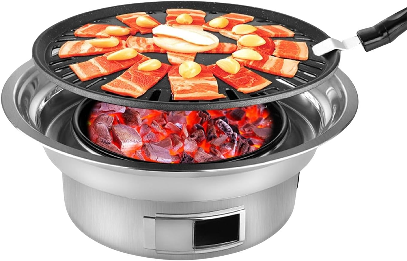 Multifunctional Charcoal Barbecue Grill, Household Korean BBQ Grill, Portable Camping Grill Stove, Tabletop Smoker Grill for Outdoor Cooking, Picnics, and Camping