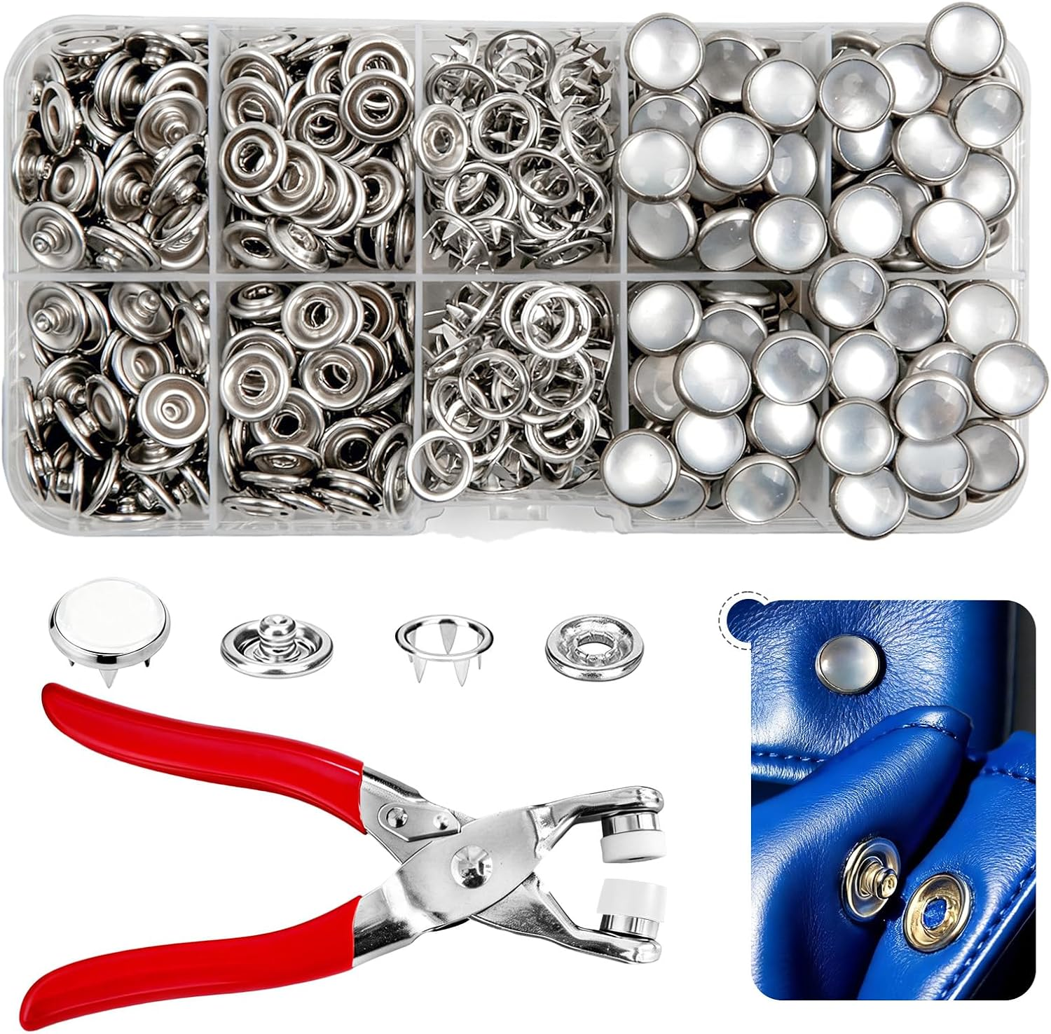 100 Set Pearl Snaps Button Kit with Fastener Pliers