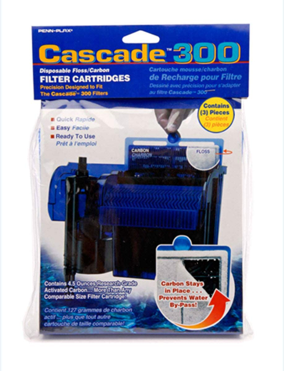 Penn-Plax Cascade 300 GPH Hang on Filter Replacement Media, 3 Pack - Dual-Sided Aquarium Filter Cartridge with Activated Carbon & Poly-Fiber Floss for CPF5 -Fresh & Saltwater - Blue & Black, ‎10X3X7In