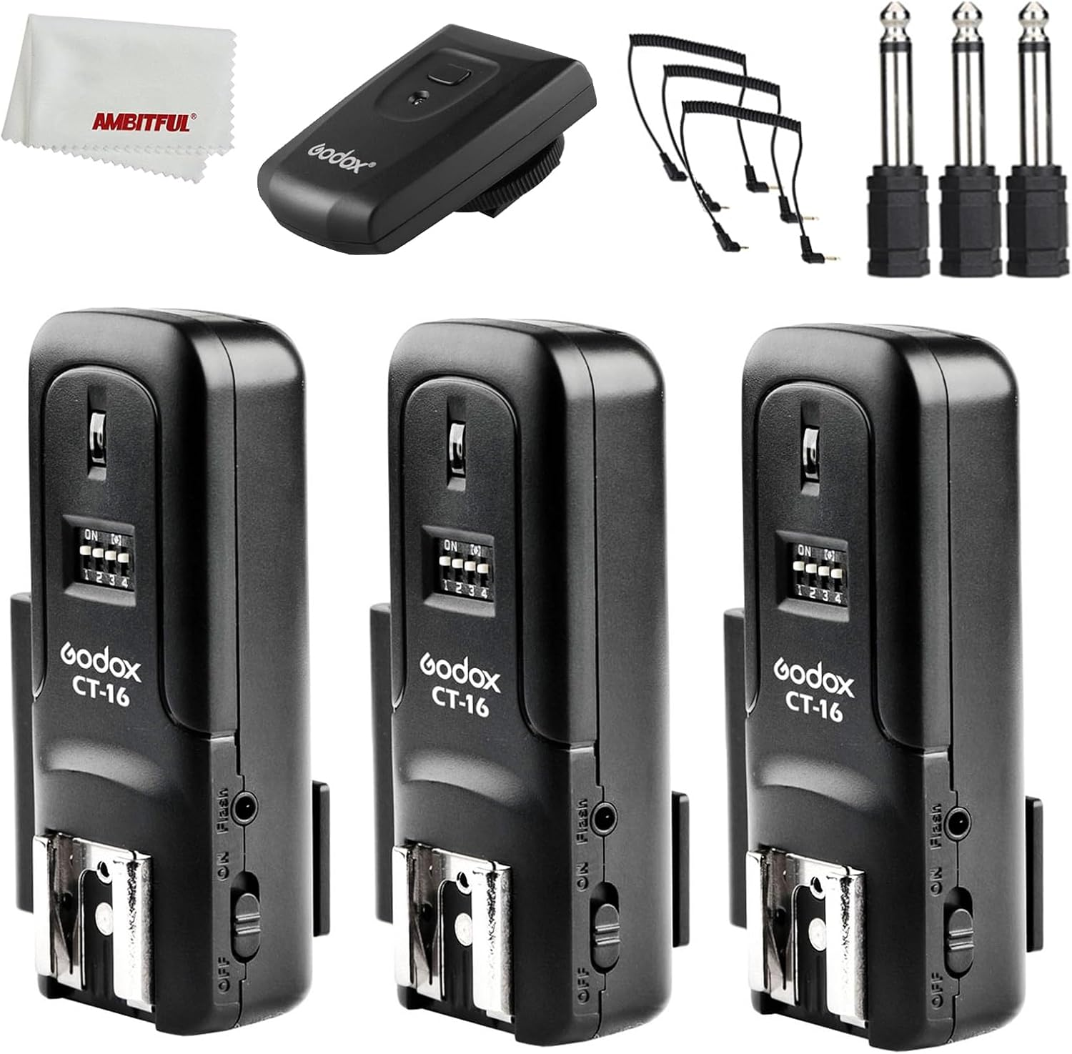 CT16 CT-16 Trigger 16 Channels Wireless Radio Flash Transmitter+3Pcs Receiver Set Compatible with Canon Sony Nikon Pentax DSLR Camera