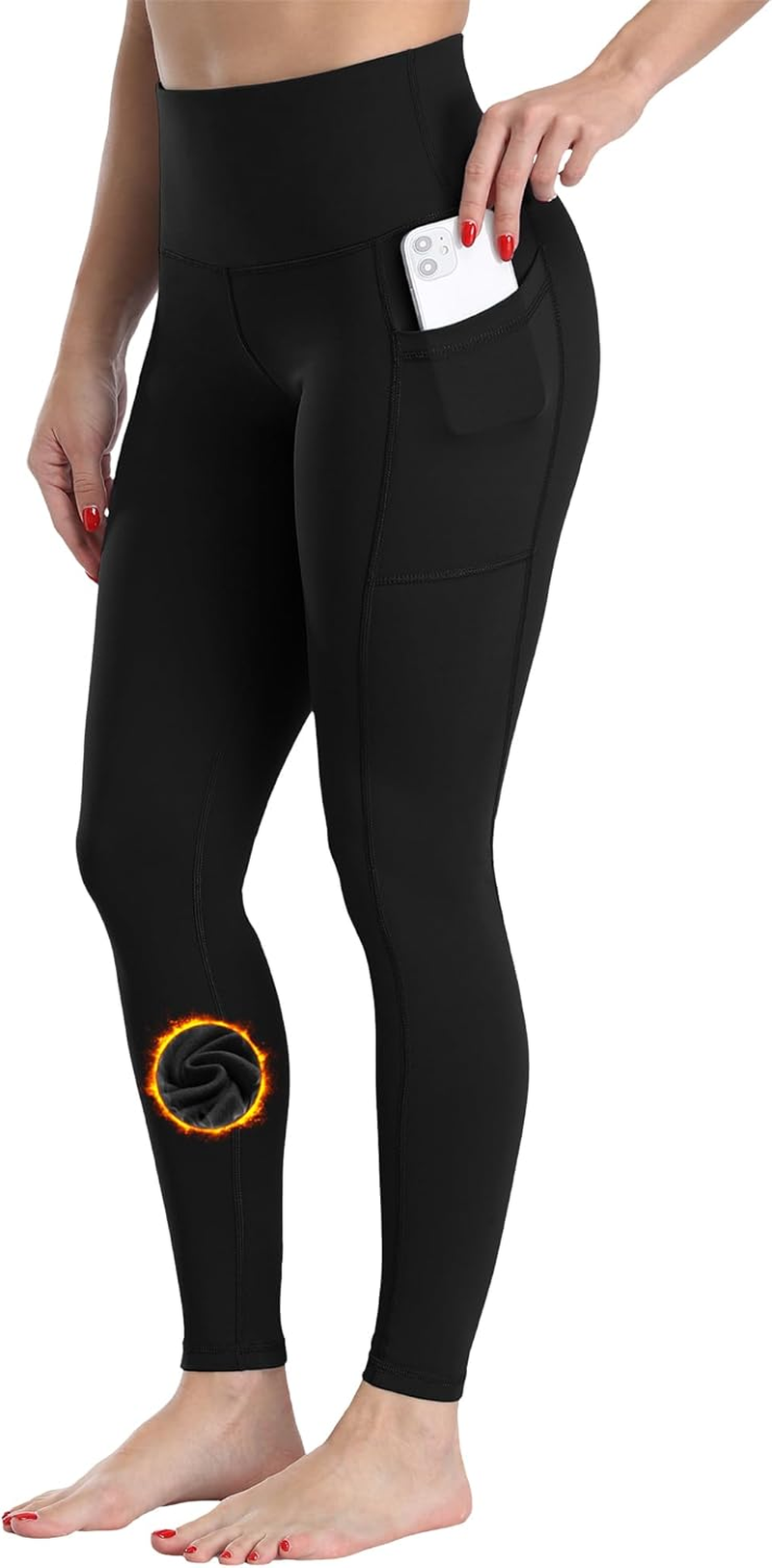 CHRLEISURE Fleece Lined Leggings Women with Pockets - Winter Warm Thermal Thick Tights High Waisted Yoga Pants