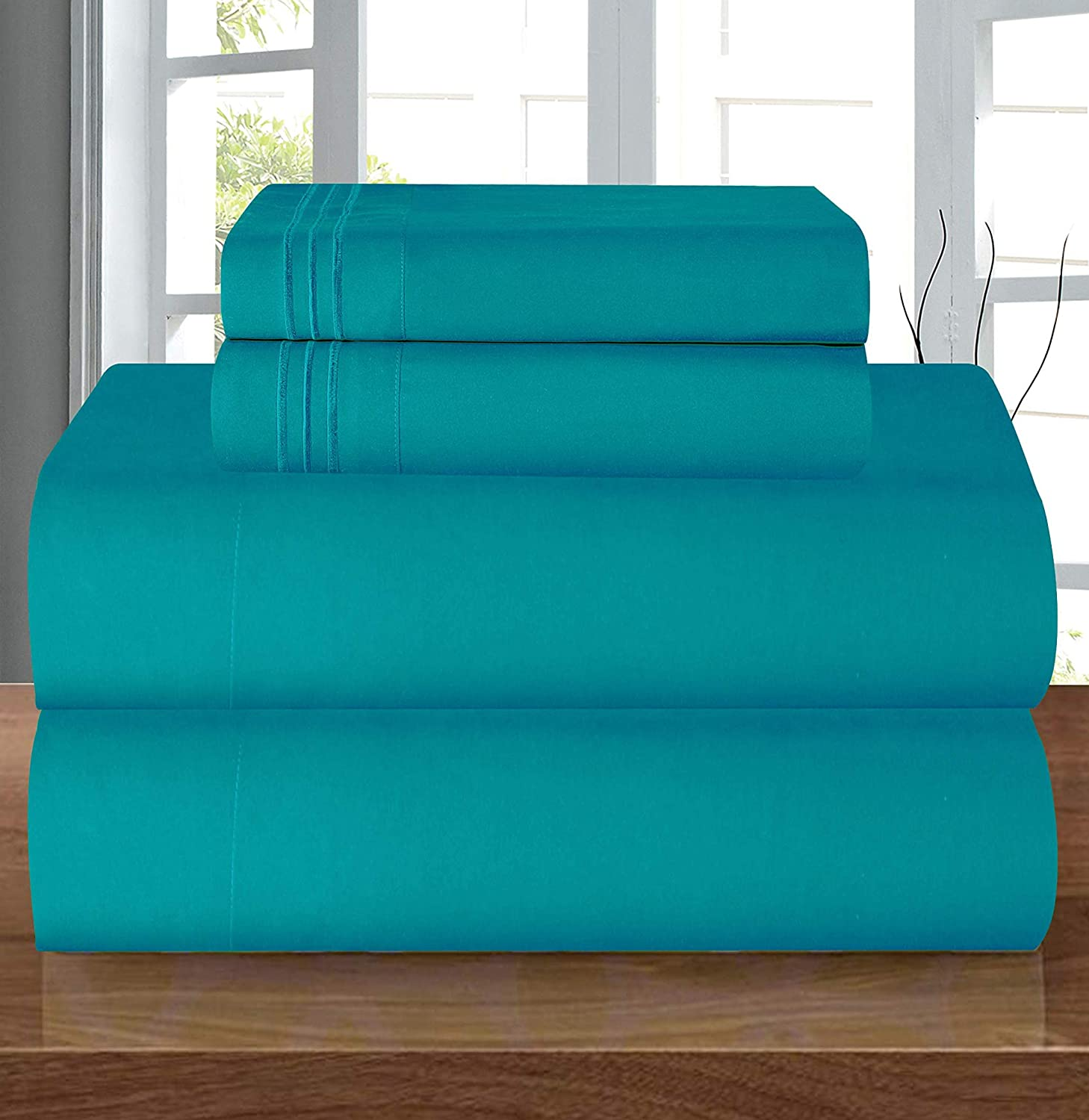 Elegant Comfort Luxury 1500 Premium Hotel Quality Microfiber 4-Piece Sheet Set - Wrinkle Resistant, All around Elastic Fitted Sheet, Deep Pocket up to 16