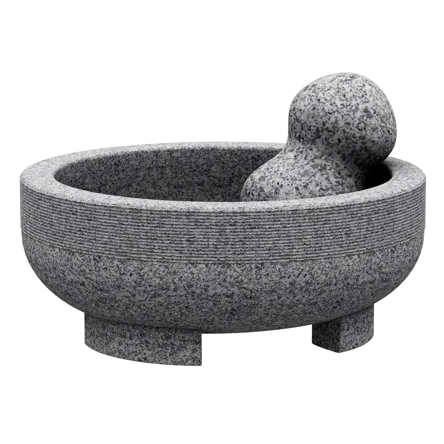 Mortero grande de granito gris para guacamole y salsas de ocho pulgadas