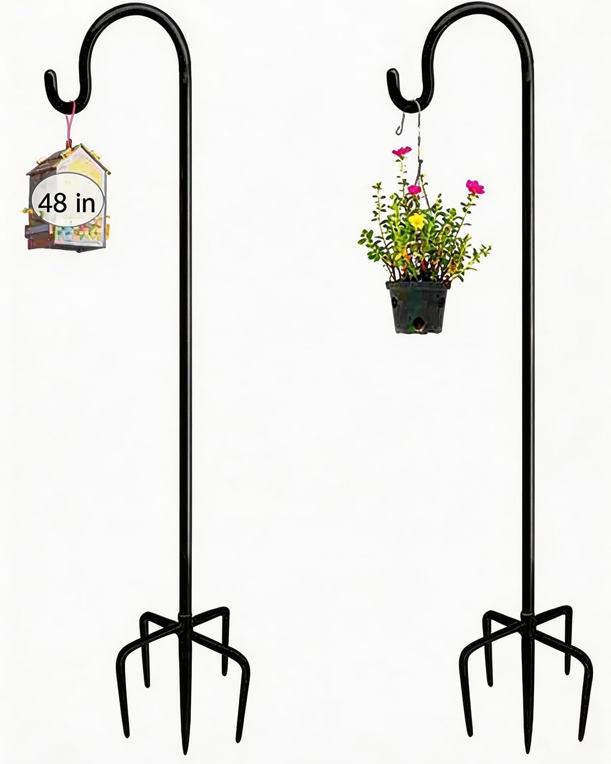 Shepards Hooks for Outdoor 2 Pack, 48 Inch Adjustable Shepherds Hook for Bird Feeders for outside (2Pcs), Heavy Duty Humming Bird Stand Feeder Pole, Metal Garden Hooks Hanger for Outdoor