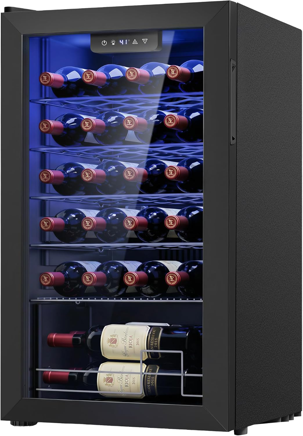 25 Bottle Compressor Wine Cooler Refrigerator, Freestanding Wine Cellar with 41-64°F Adjust Temp & Double-Layer Glass Door for Red and White, Wine Cooler for Home Bar, Black
