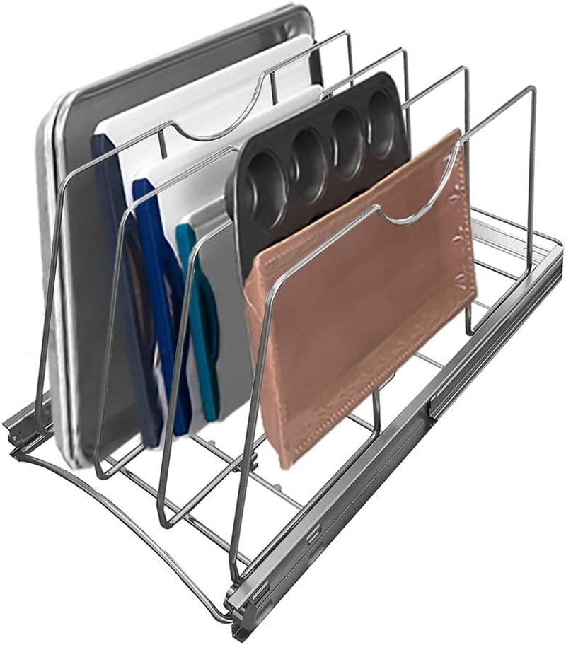 Pull Out Cookie Sheet or Baking Tray Organizer, Adjustable Divider Sliding Shelf
