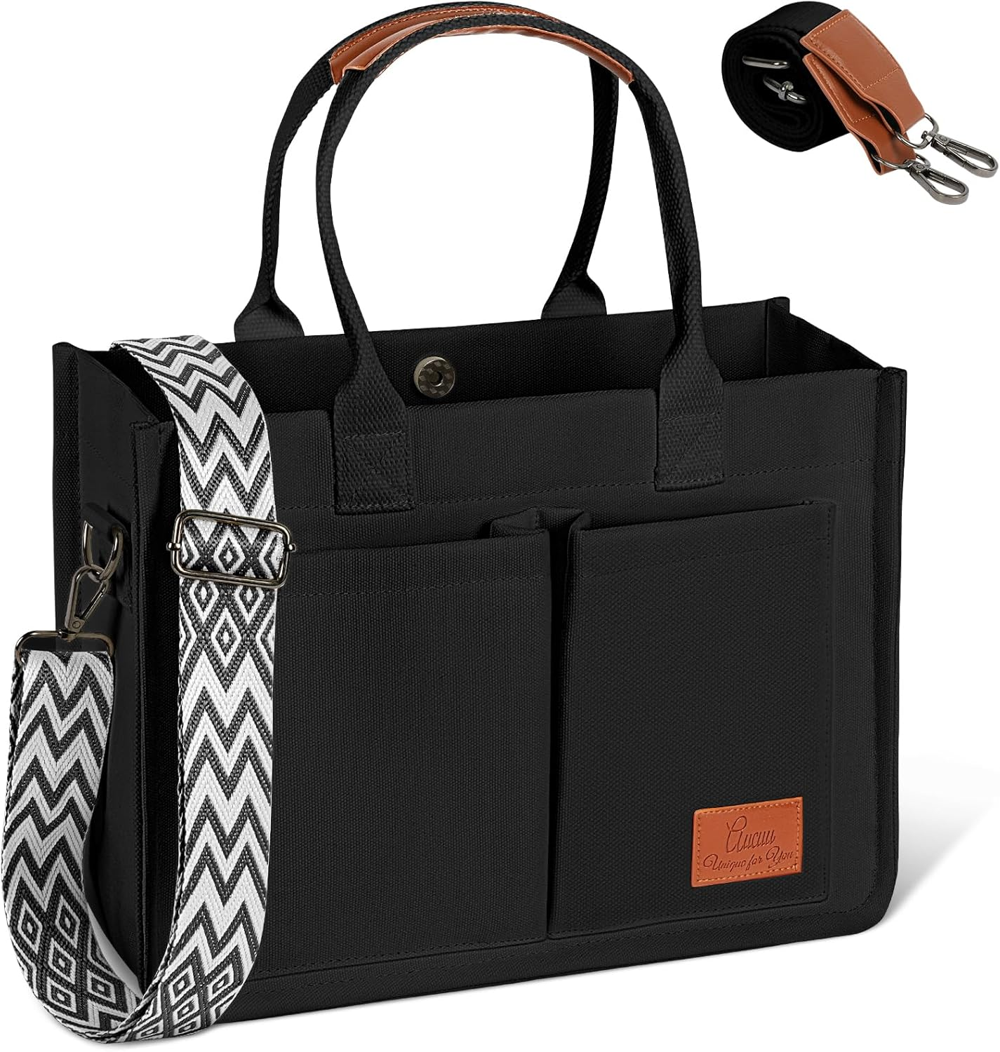 Aucuu Canvas Tasche Damen, Große Handtasche Mit 2 Verstellbaren Schultergurten, Arbeitstasche Schultertaschen, 15,6 Zoll Laptop Tasche, Tote Bag Damen, Umhängetasche Für Schule Arbeit Reise