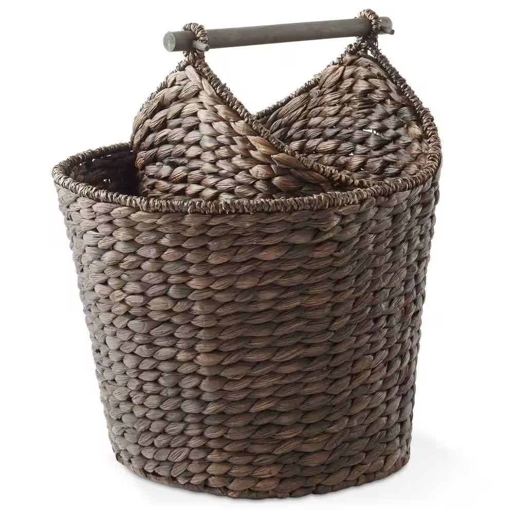 Brown Espresso 14.5 In. X 16 In. Wicker Hyacinth Decorative Basket for Toilet Paper Storage with Magazine Holder
