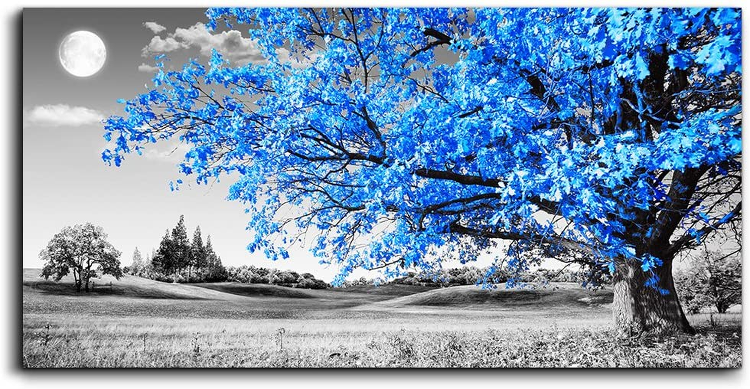 Elegant Blue Moon Tree Landscape Canvas Art – Abstract 20