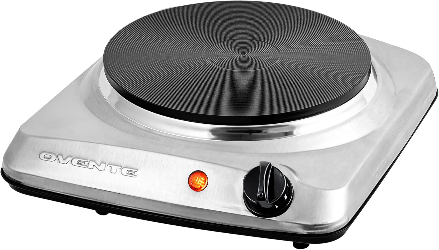 Electric Countertop Single Burner, 1000W Cooktop with 7.25 Inch Cast Iron Hot Plate, 5 Level Temperature Control, Compact Cooking Stove and Easy to Clean Stainless Steel Base, Silver BGS101S