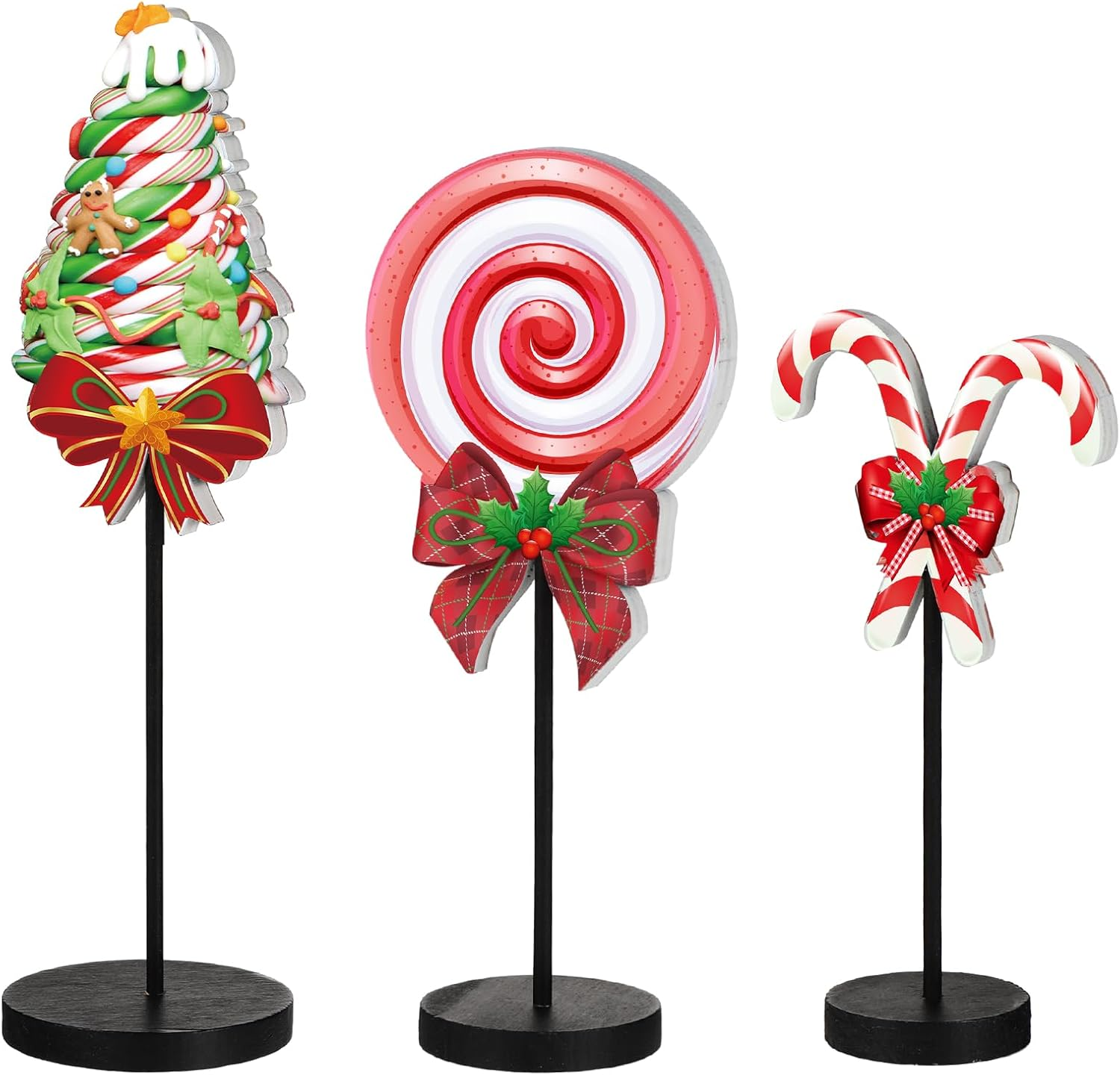 Geetery 3 Pcs Christmas Candy Table Decorations Red Green Christmas Table Centerpieces Wooden Signs Tabletop Decor for Home Xmas Holiday Kitchen Party Decor